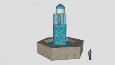 简易六角喷泉建筑SU模型下载_sketchup草图大师SKP模型