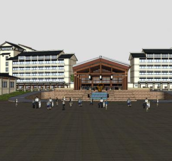 东南亚风格酒店户外建筑SU模型下载_sketchup草图大师SKP模型