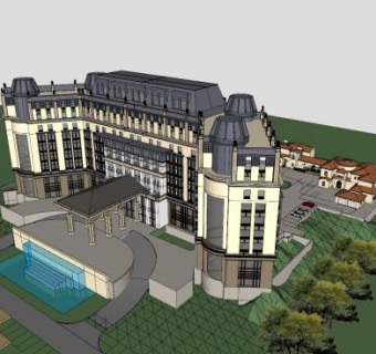 酒店私人会所建筑SU模型下载_sketchup草图大师SKP模型