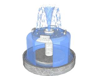 欧式花柱喷泉水池SU模型下载_sketchup草图大师SKP模型