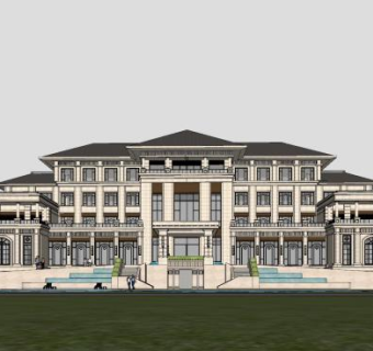 新古典酒店会所建筑SU模型下载_sketchup草图大师SKP模型
