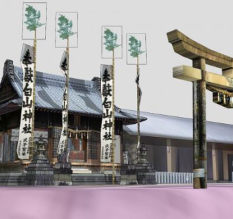 成岩白山神社古建筑SU模型下载_sketchup草图大师SKP模型