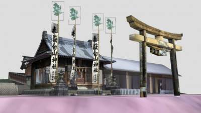 成岩白山神社古建筑SU模型下载_sketchup草图大师SKP模型