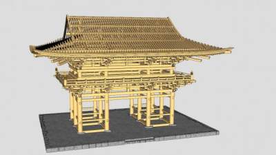 长保寺大门古建筑SU模型下载_sketchup草图大师SKP模型