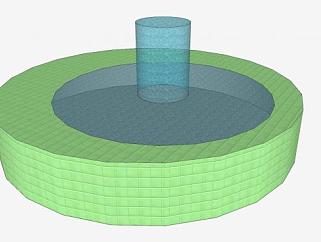 简易绿色喷泉水池SU模型下载_sketchup草图大师SKP模型