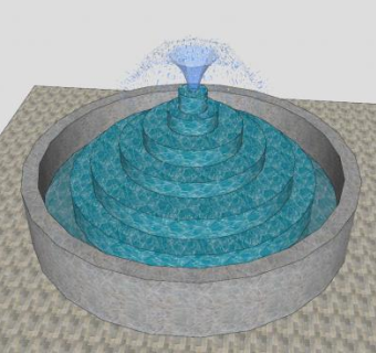 喷水池圆形喷泉SU模型下载_sketchup草图大师SKP模型