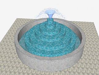 喷水池圆形喷泉SU模型下载_sketchup草图大师SKP模型