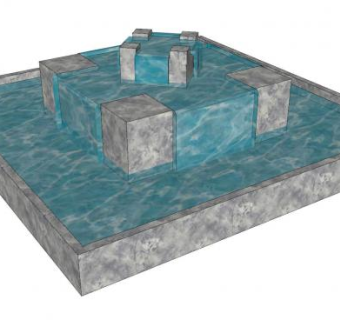 方形十字流水叠泉SU模型下载_sketchup草图大师SKP模型