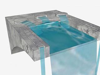 室内壁式流水喷泉SU模型下载_sketchup草图大师SKP模型