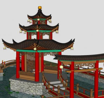 古老宝塔建筑SU模型下载_sketchup草图大师SKP模型