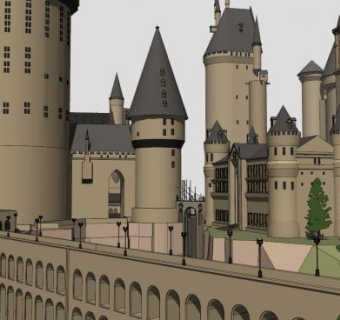 霍格沃茨城堡建筑SU模型下载_sketchup草图大师SKP模型