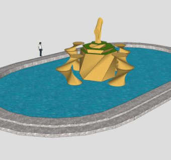 室外建筑水池喷泉SU模型下载_sketchup草图大师SKP模型