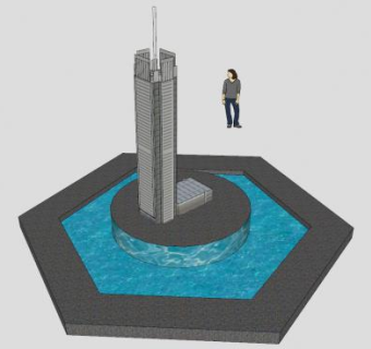 大厦模型建筑喷泉SU模型下载_sketchup草图大师SKP模型