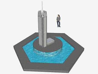 <em>大厦模型</em>建筑喷泉SU模型下载_sketchup草图大师SKP模型