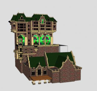 乐园海上恐怖塔建筑SU模型下载_sketchup草图大师SKP模型