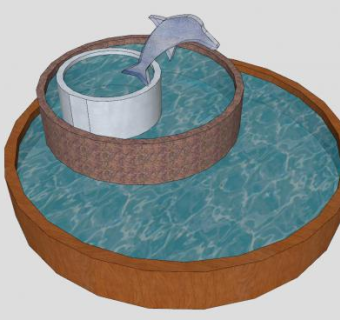 海豚雕塑环形喷泉SU模型下载_sketchup草图大师SKP模型