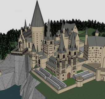 霍格沃茨城堡户外建筑SU模型下载_sketchup草图大师SKP模型