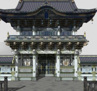 日航东宫门古建筑SU模型下载_sketchup草图大师SKP模型