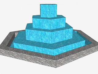 六边形流水喷泉SU模型下载_sketchup草图大师SKP模型