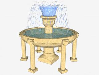 罗马式高架喷泉SU模型下载_sketchup草图大师SKP模型