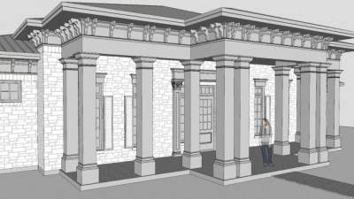 站前房子复古建筑SU模型下载_sketchup草图大师SKP模型