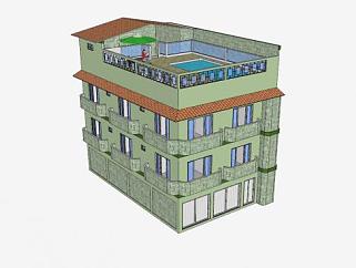 双层建筑<em>房子SU模型</em>下载_sketchup草图大师SKP模型