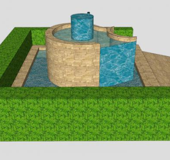 现代砂岩石喷泉水池SU模型下载_sketchup草图大师SKP模型