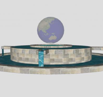 地球模型喷水池SU模型下载_sketchup草图大师SKP模型