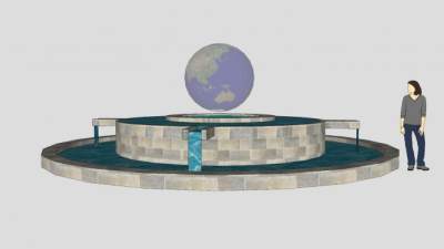 地球模型喷水池SU模型下载_sketchup草图大师SKP模型