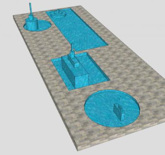 现代简易喷泉水池SU模型下载_sketchup草图大师SKP模型