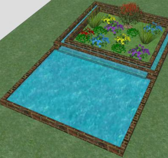 庭院花圃观景水池SU模型下载_sketchup草图大师SKP模型