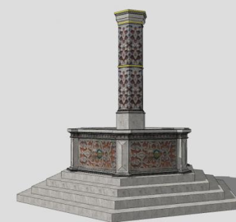 石雕支柱喷泉SU模型下载_sketchup草图大师SKP模型