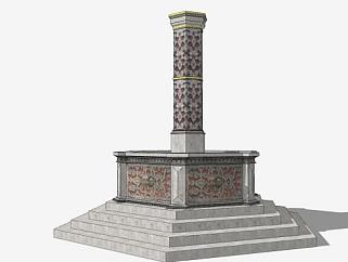 石雕支柱喷泉SU模型下载_sketchup草图大师SKP模型