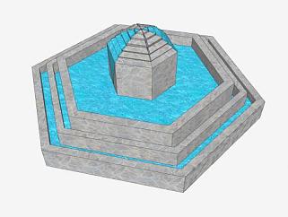 六角叠层流水喷泉SU模型下载_sketchup草图大师SKP模型
