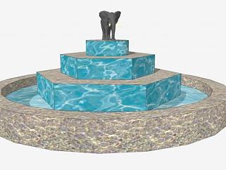 大象雕塑叠层喷泉SU模型下载_sketchup草图大师SKP模型