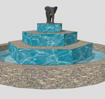 大象雕塑叠层喷泉SU模型下载_sketchup草图大师SKP模型