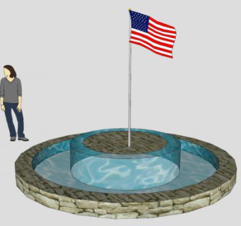 旗帜喷泉水池SU模型下载_sketchup草图大师SKP模型