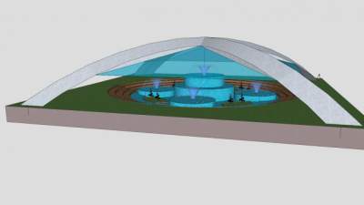 现代雨棚大喷泉水景建筑SU模型下载_sketchup草图大师SKP模型