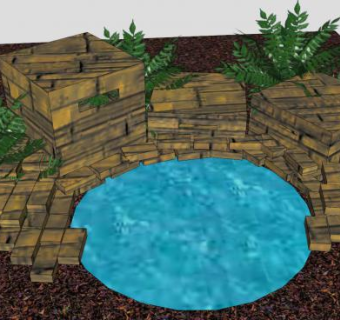 园艺石砖公园水池SU模型下载_sketchup草图大师SKP模型