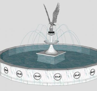 欧式鹰石雕喷泉水池SU模型下载_sketchup草图大师SKP模型