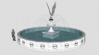 欧式鹰石雕喷泉水池SU模型下载_sketchup草图大师SKP模型