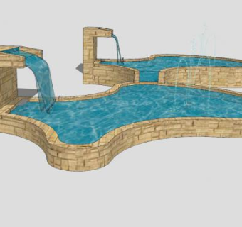 新中式花园流水喷泉SU模型下载_sketchup草图大师SKP模型