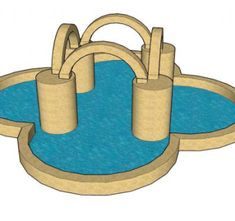 四弧花型喷泉SU模型下载_sketchup草图大师SKP模型