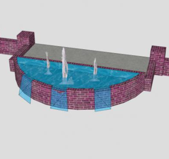观景台砖石喷泉SU模型下载_sketchup草图大师SKP模型