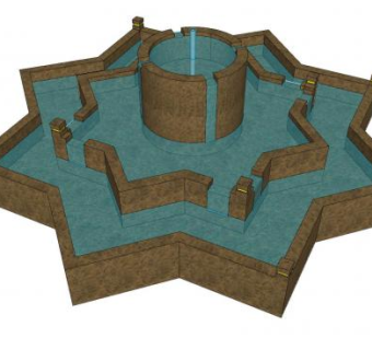 八角星喷泉水池SU模型下载_sketchup草图大师SKP模型