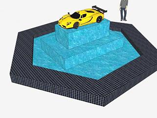 法拉利赛车模型喷泉水池SU模型下载_sketchup草图大师SKP模型