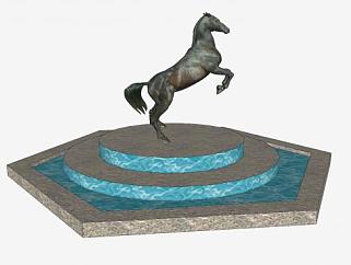 优雅的马雕塑喷泉SU模型下载_sketchup草图大师SKP模型