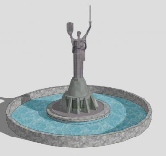 石雕人像喷泉水池SU模型下载_sketchup草图大师SKP模型