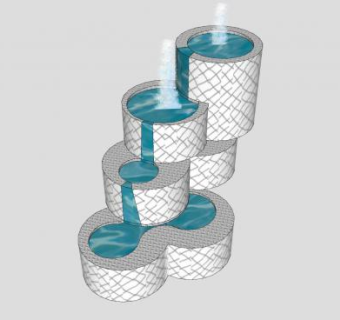 庭院园艺圆柱流水喷泉SU模型下载_sketchup草图大师SKP模型