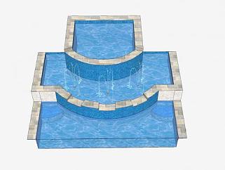 户外水疗喷泉水池SU模型下载_sketchup草图大师SKP模型